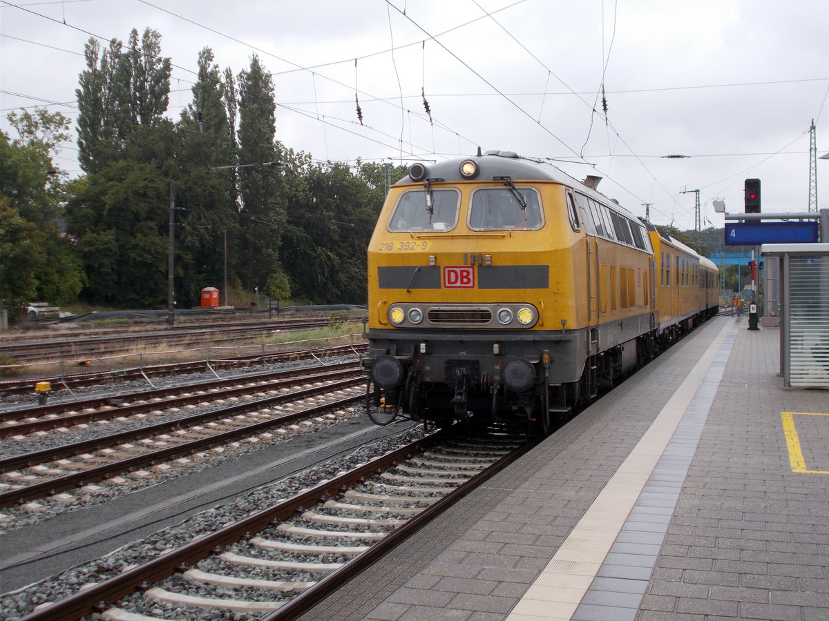 Nachdem die Strecken nach Sassnitz,Binz und Mukran mit der 218 392 und dem Messzug ,am 08.September 2017,abgefahren wurden traf der Zug in Bergen/Rügen ein,um auch die Strecke nach Putbus abzufahren.