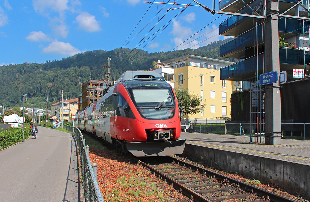 Nachschuß auf die 4024 004-6 mit der S1 (Bludenz - Lindau Hbf) die gerade Bregenz Hafen verlässt. 06.09.2016