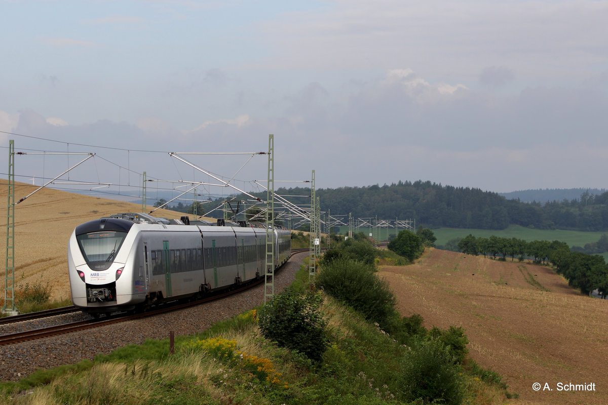 Nachschuss der MRB 1440 Baureihe zwischen Dresden und Hof, aufgenommen am 13.8.2016 in Ruppertsgrün/Pöhl