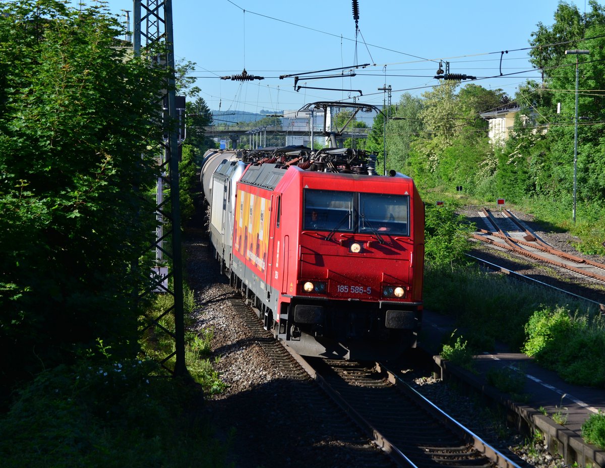 Nicht nur das Wetter war heiß sondern auch einige Loks ;D 185 586-5 Heizprofi heizte am 27.5.17 mit einer kalten 187er von Rheincargo und einem Kesselwagenzug durch Bad Honnef gen Norden.

Bad Honnef 27.05.2017