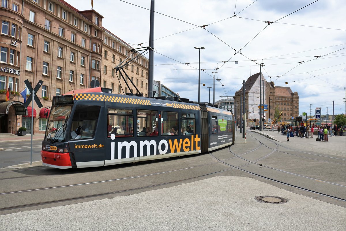 Nürnberger Verkehrs AG Adtranz GT8N Wagen 1120 am 24.06.18 in Nürnberg Hbf