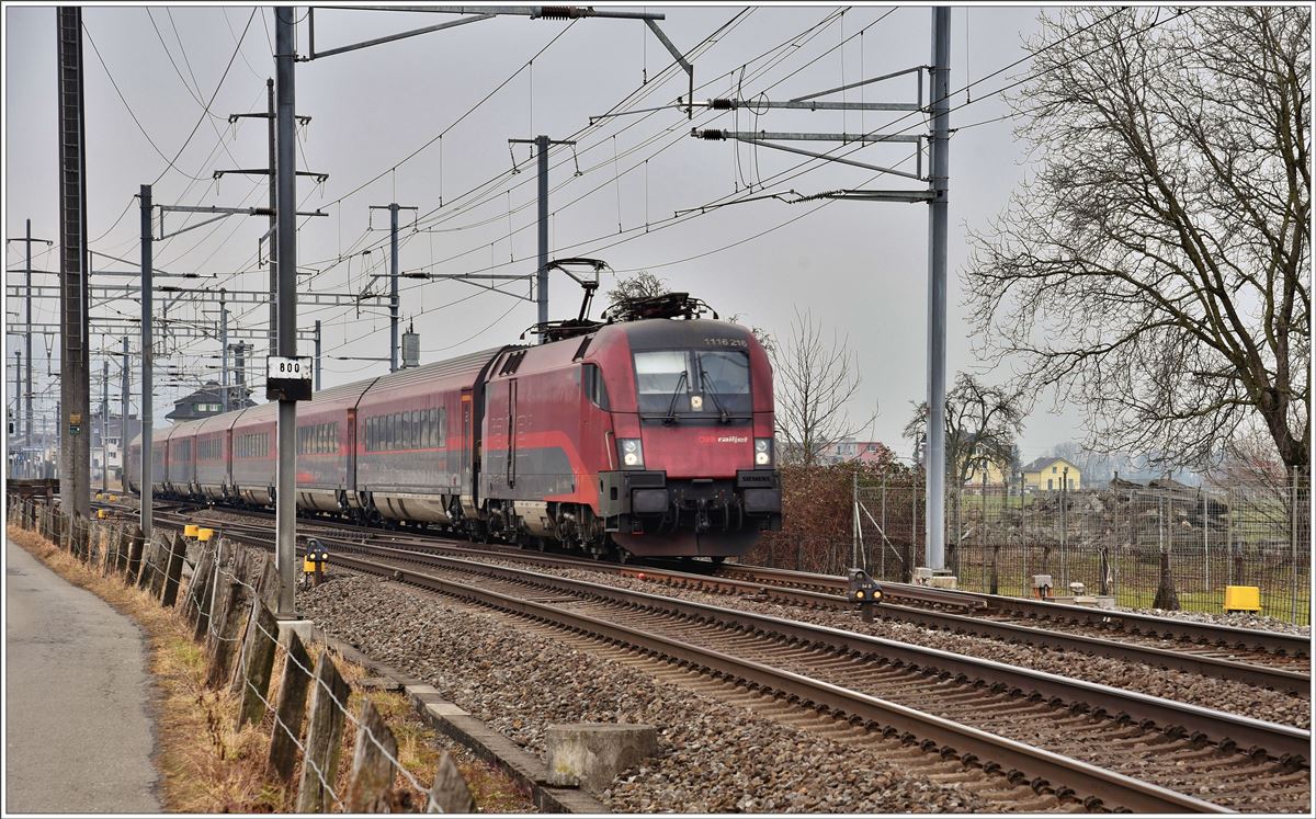 RailJet 165 mit 1116 216 bei Siebnen-Wangen (13.02.2017)