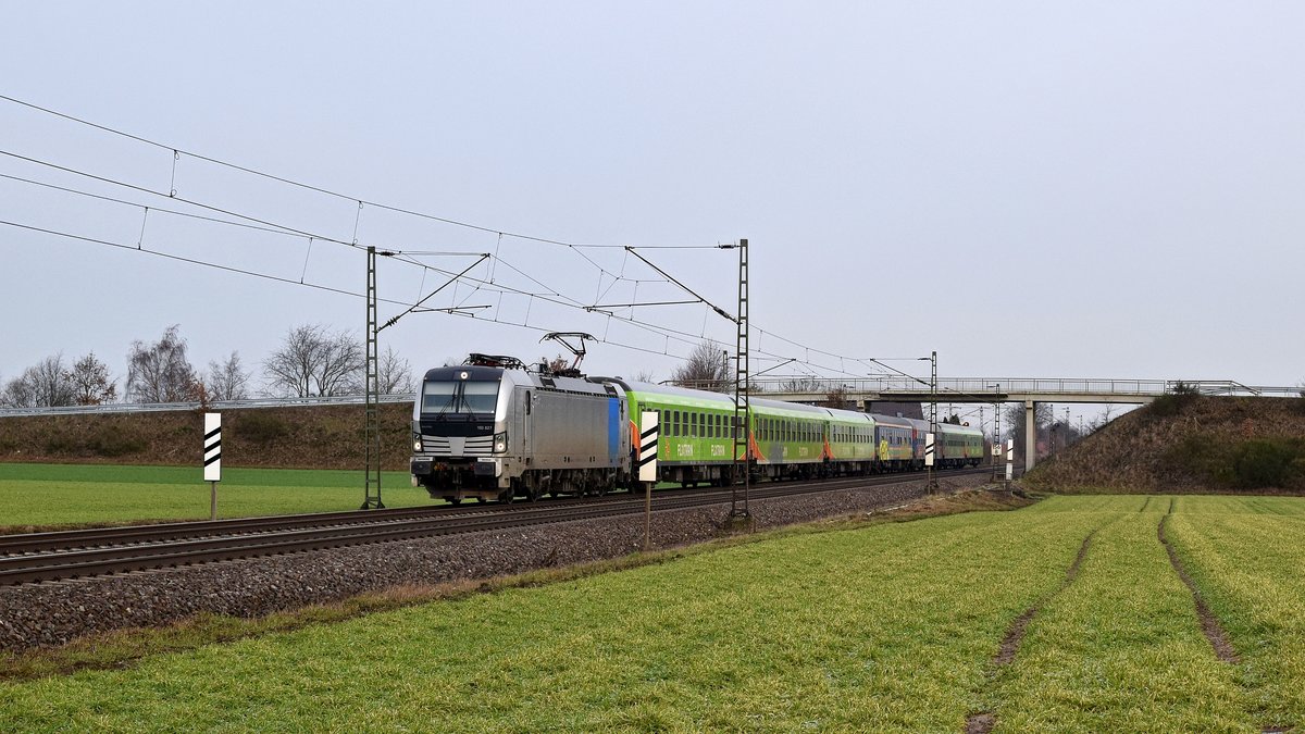 Railpool 193 827, an BTE vermietet, mit FLX 1803 HH-Altona - Köln Hbf (Marl, NI, 04.02.19).
