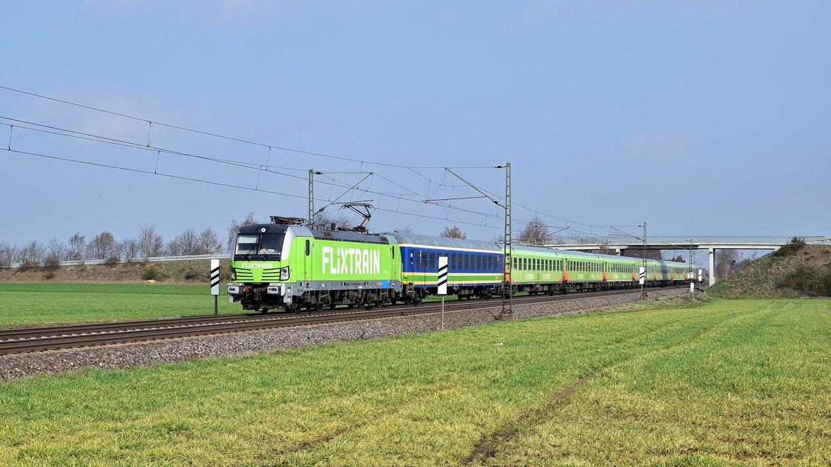 Railpool 193 827, vermietet an BTE, mit FLX 1803 Hamburg-Altona - Köln Hbf (Marl, Niedersachsen, 21.03.19).