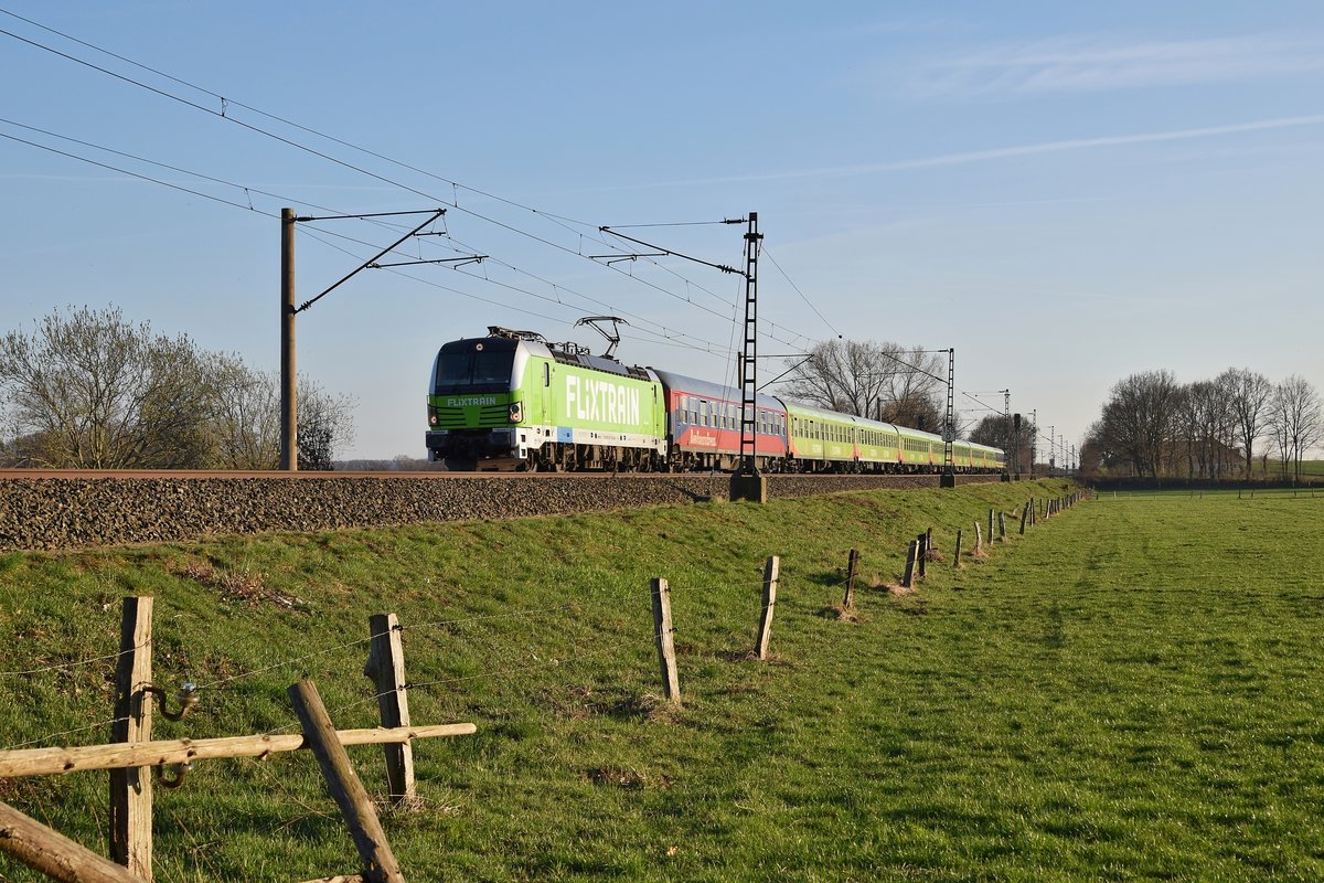 Railpool 193 827, vermietet an BTE, mit FLX 1804 Köln Hbf - Hamburg-Altona (Hüde, 22.03.19).