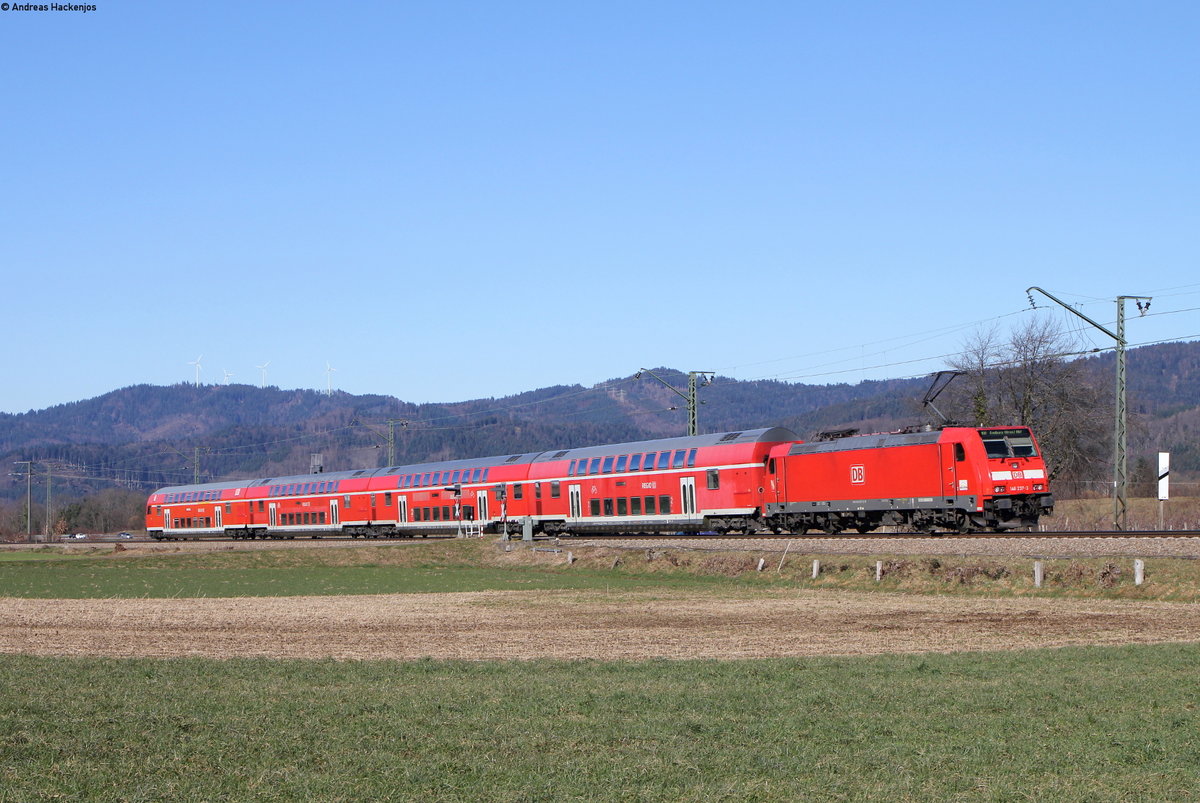 RB 17266 (Seebrugg-Freiburg(Brsg)Hbf) mit Schublok 146 237-3  Karlsruhe  bei Kirchzarten 13.2.18