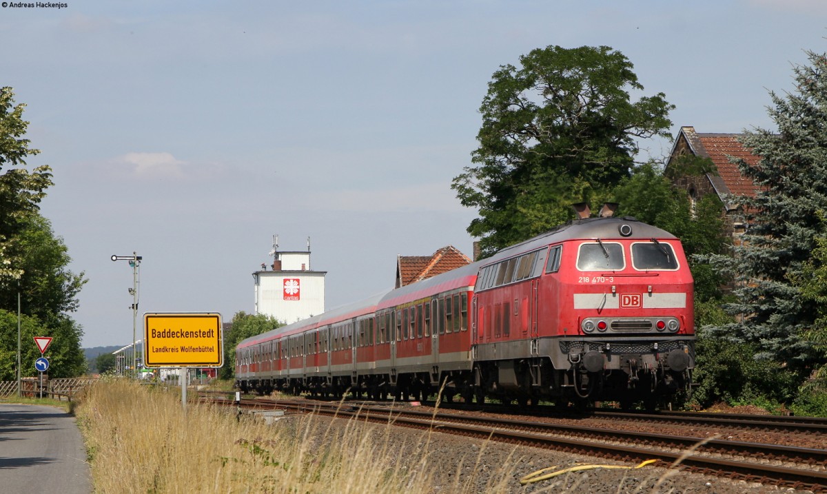 RE 14066 (Bad Harzburg-Hannover Hbf) mit Schublok 218 470-3 bei Baddeckenstedt 3.7.14