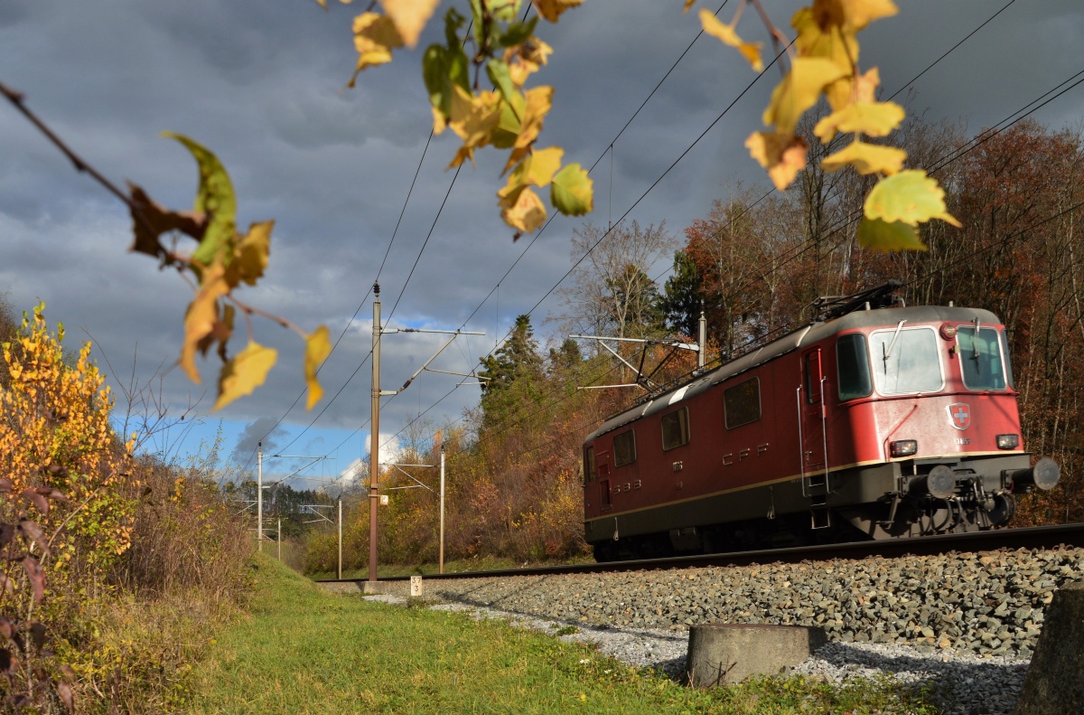 Re 4/4 11166 vor Schinznach Richtung Basel.
19. November 2014