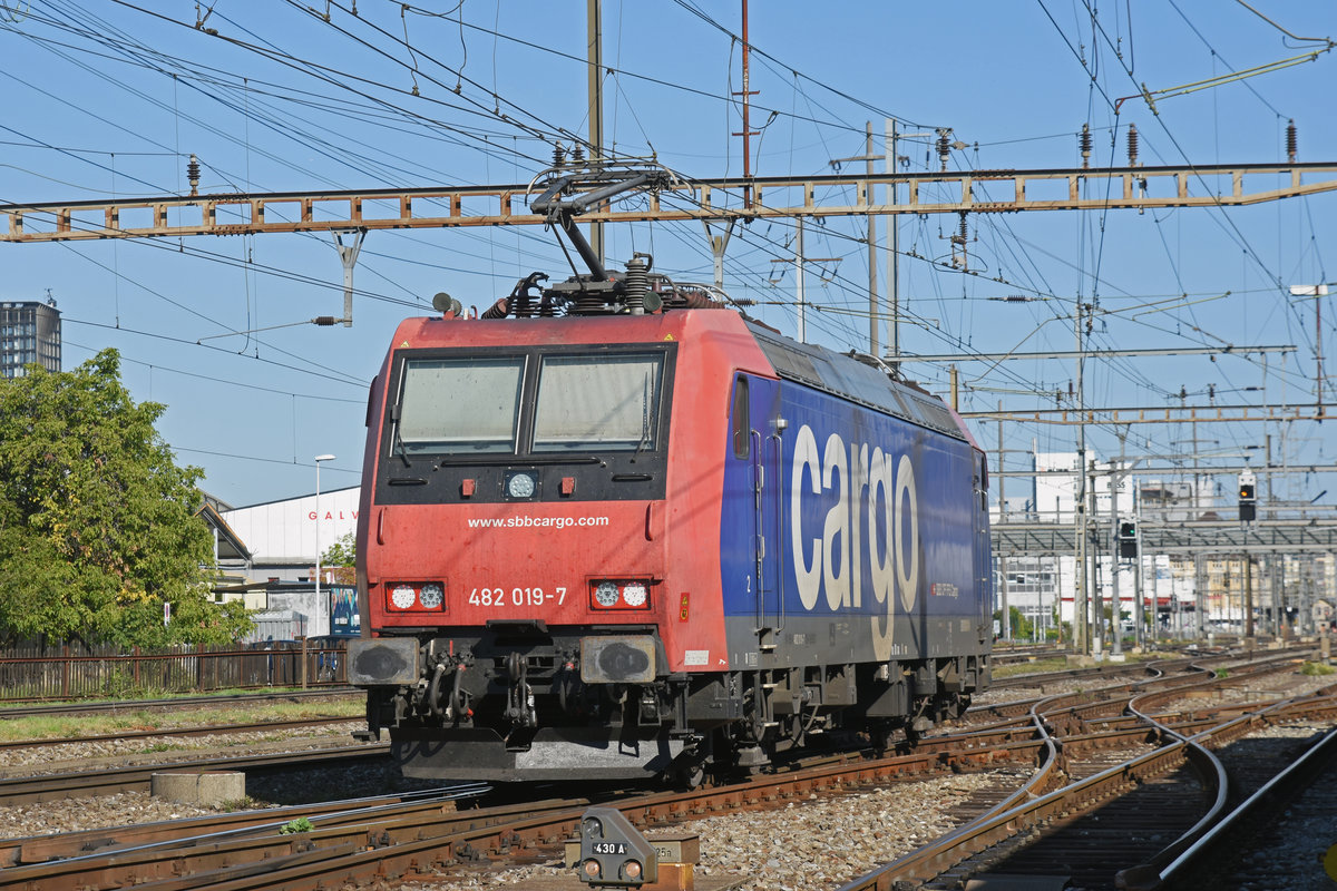 Re 482 019-7 durchfährt den Bahnhof Pratteln. Die Aufnahme stammt vom 17.09.2018.