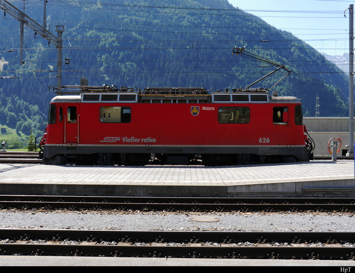 RhB - Lok Ge 4/4  626 bei Rangierfahrt im Bahnhof von Disentis am 27.07.2018