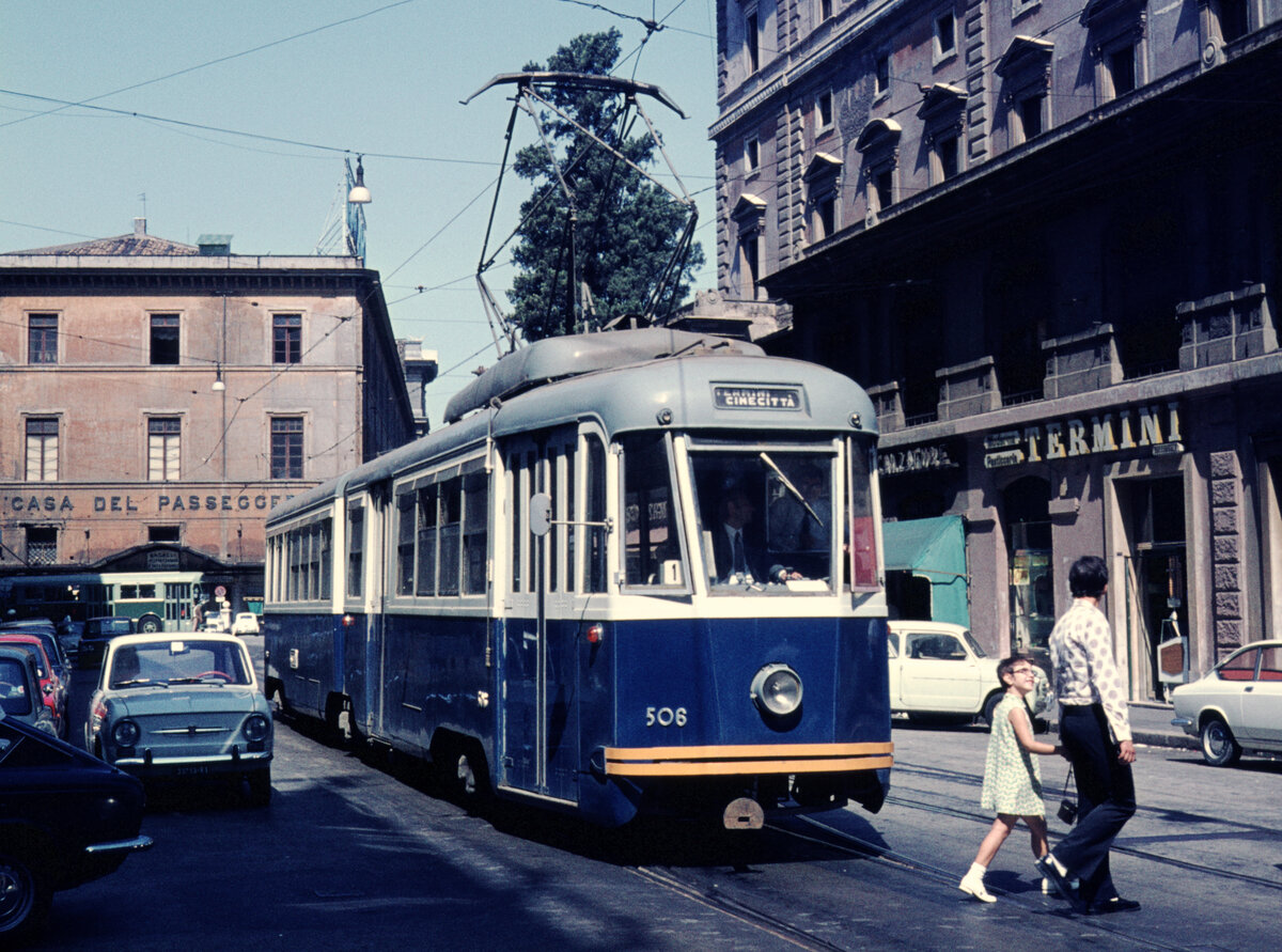 Roma / Rom STFFER GTw 506 Via Giovanni Amendola (Endstation Stazione Termini) am 25. August 1970. - Scan eines Diapositivs.