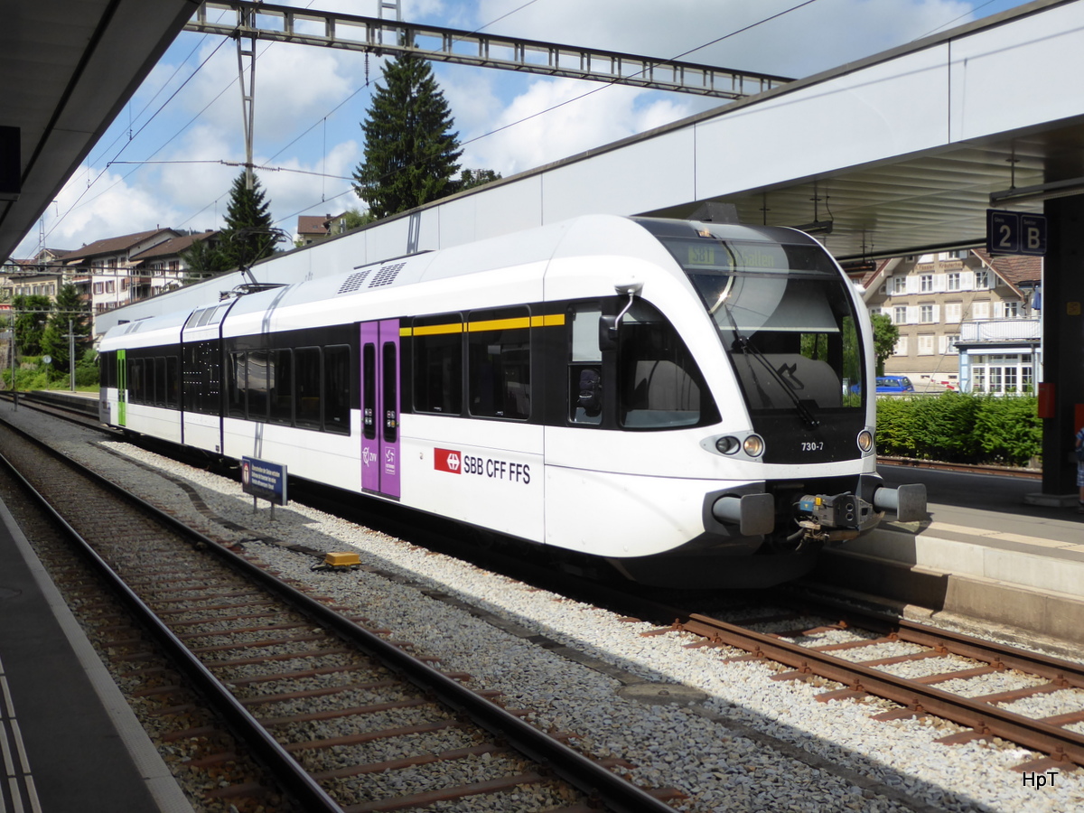 SBB / Thurbo  - Triebwagen RABe 526 730-7 im Bahnhof Herisau am 24.07.2016