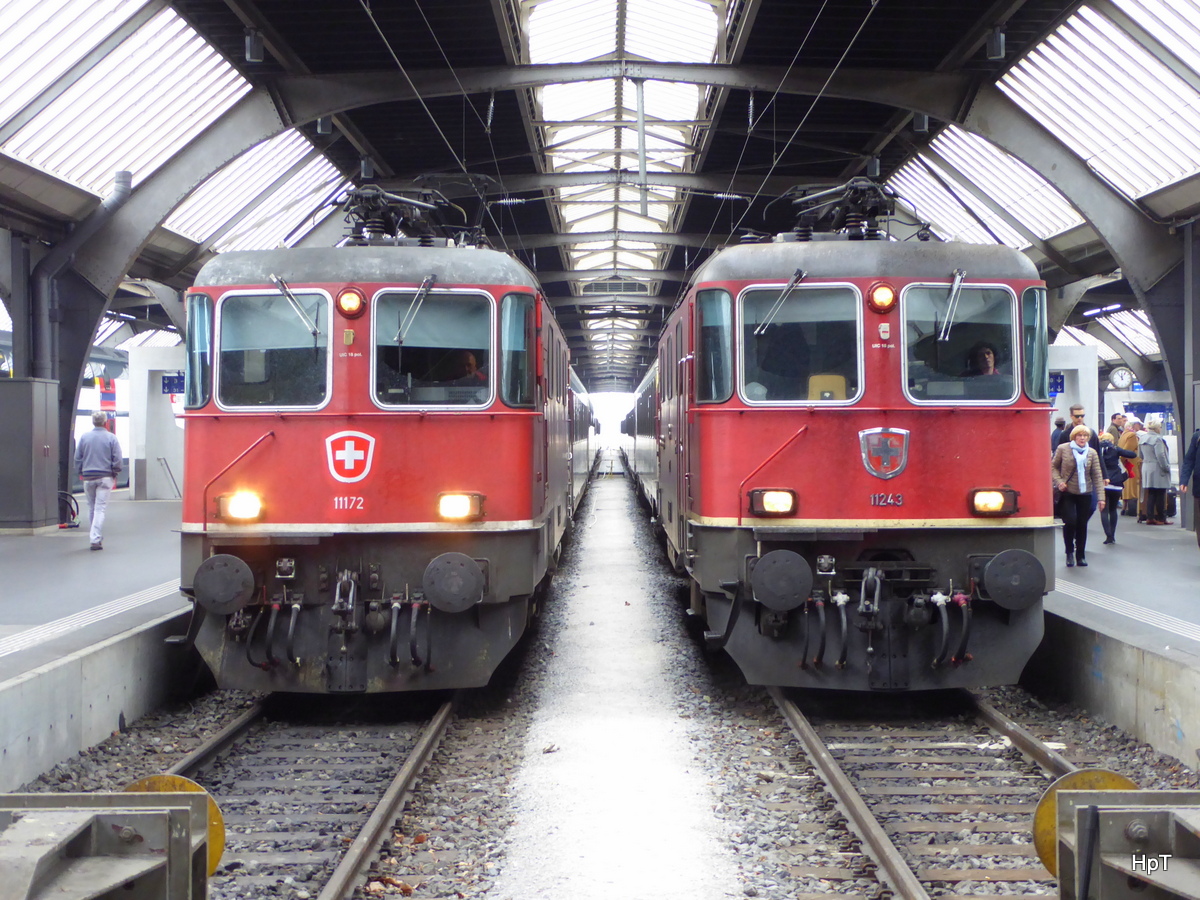 SBB - Re 4/4 11172  und Re 4/4 11243  in HB Zürich am 23.04.2016