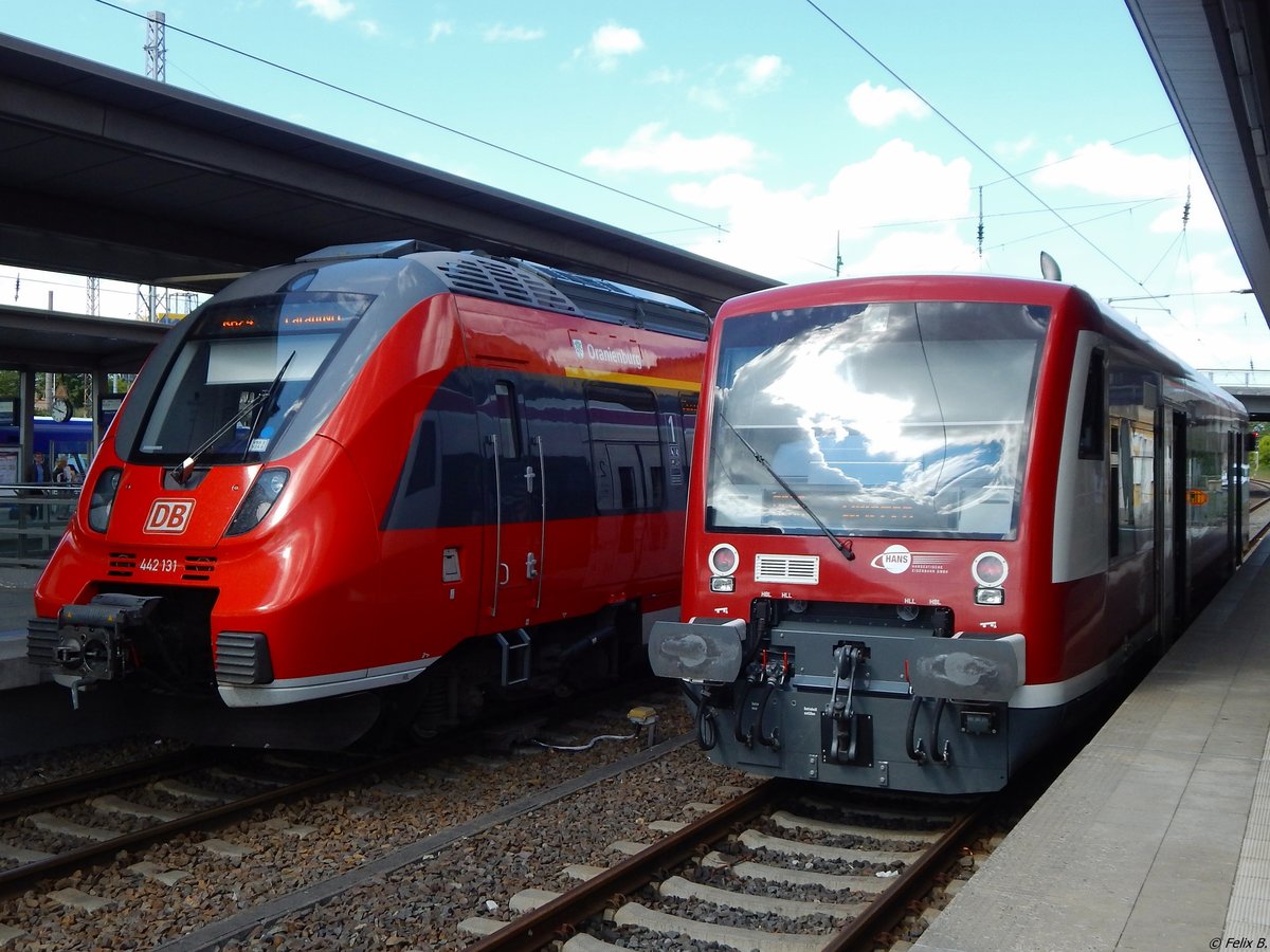 Talent2 (442 131) und ein Triebwagen der Hanseatischen Eisenbahn und der BR 650 in Eberswalde am 09.06.2016