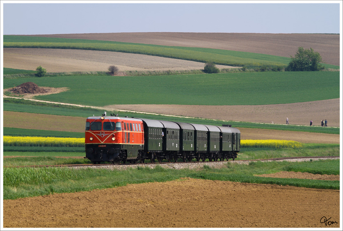 Teleaufnahme der 2050.09, welche mit dem Mittagszug von Korneuburg nach Ernstbrunn fährt. Wetzleinsdorf 1_5_2014