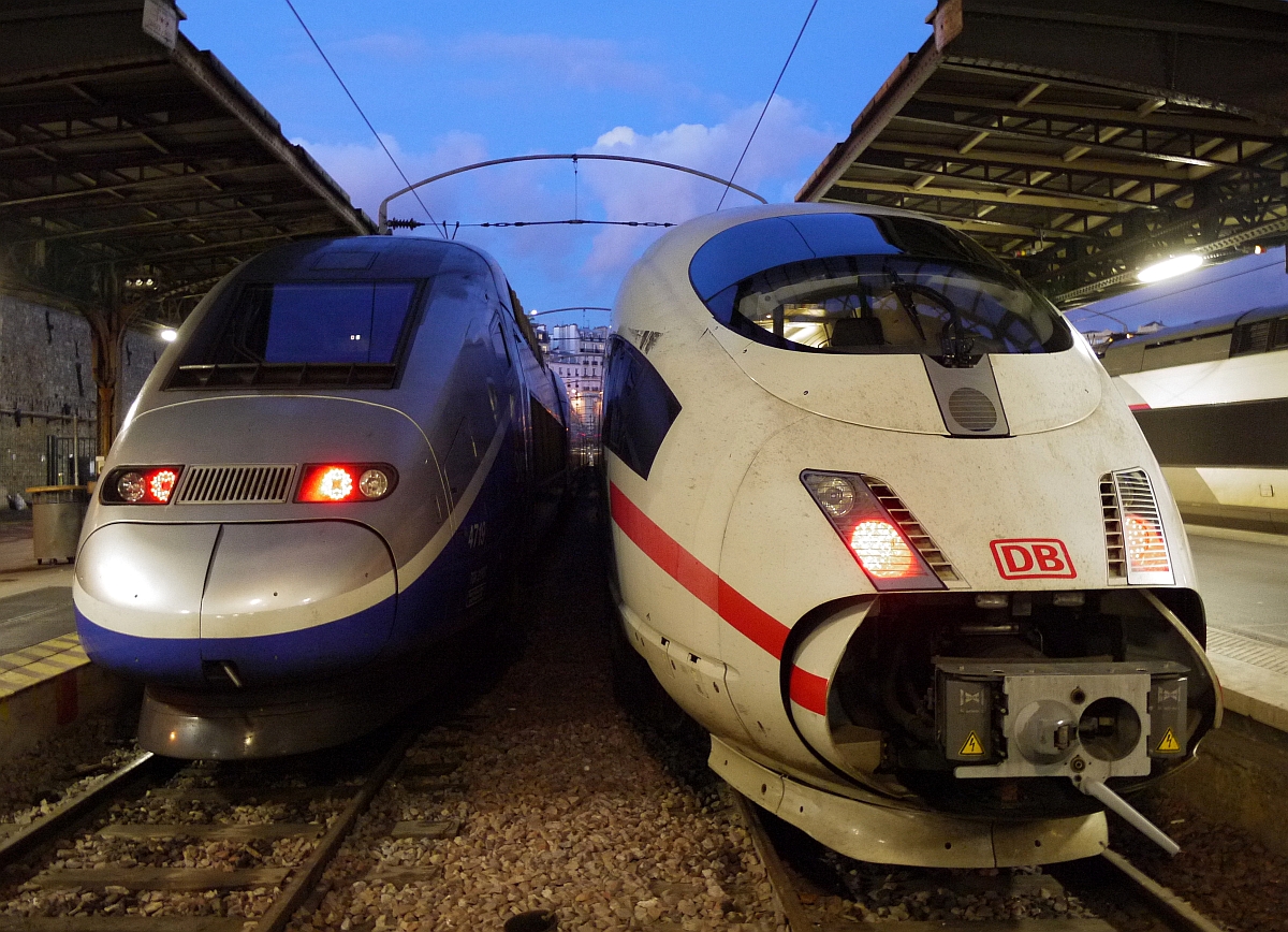 TGV und ICE im Pariser Bahnhof "Gare de l´Est". 14.1.2014 - Bahnbilder.de