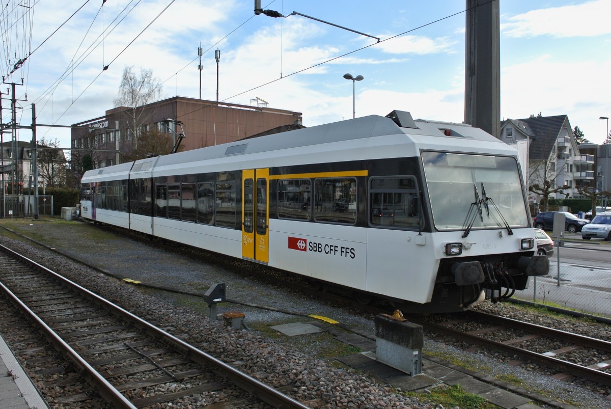 Thurbo GTW der 1. Generation, RABe 526 680-4, abgestellt im Bahnhof Weinfelden, 24.01.2014. 