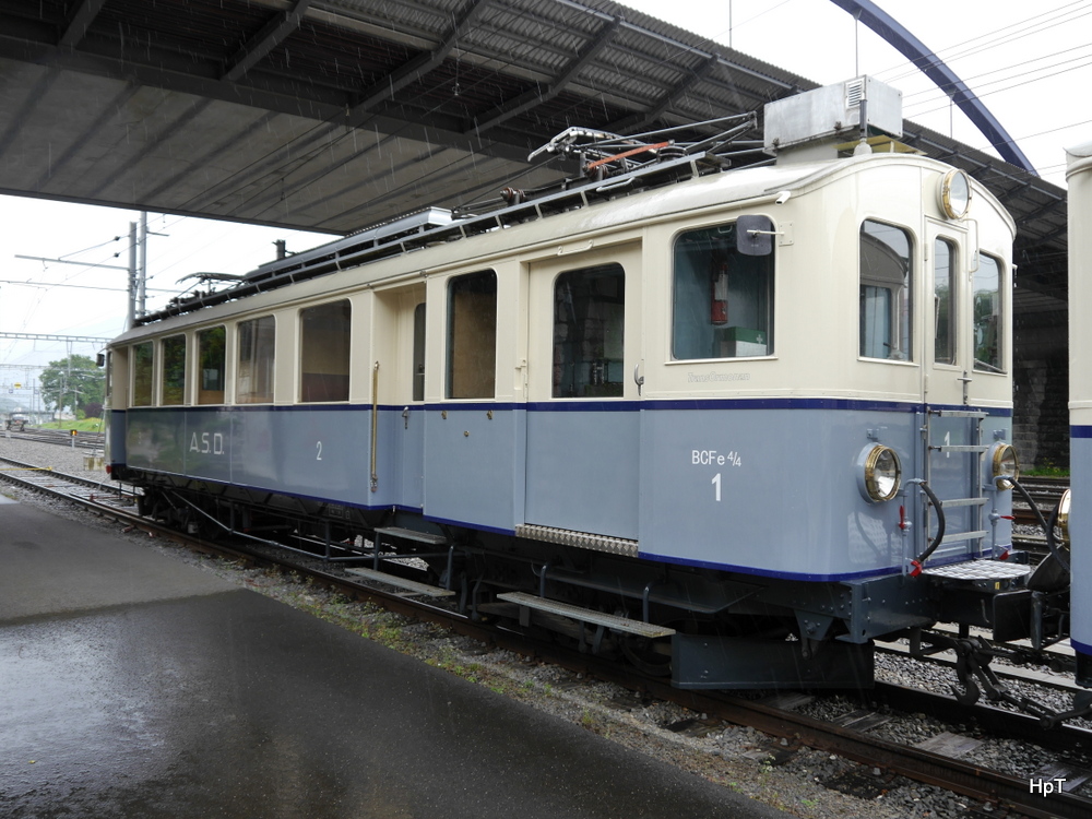 tpc / ASD - Triebwagen BCFe 4/4  1 abgestellt im Bahnhofsareal in Aigle am 20.07.2014