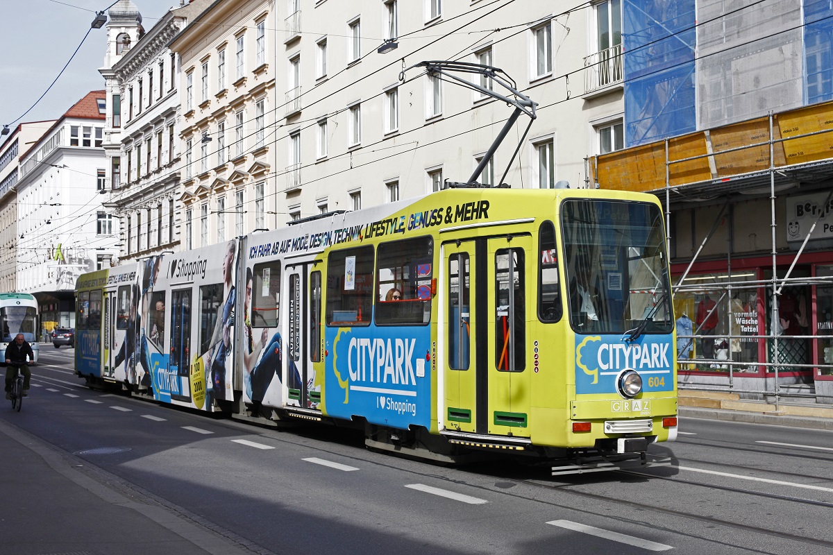 Triebwagen 604, Linie 6, Annenstraße am 11.04.2018.