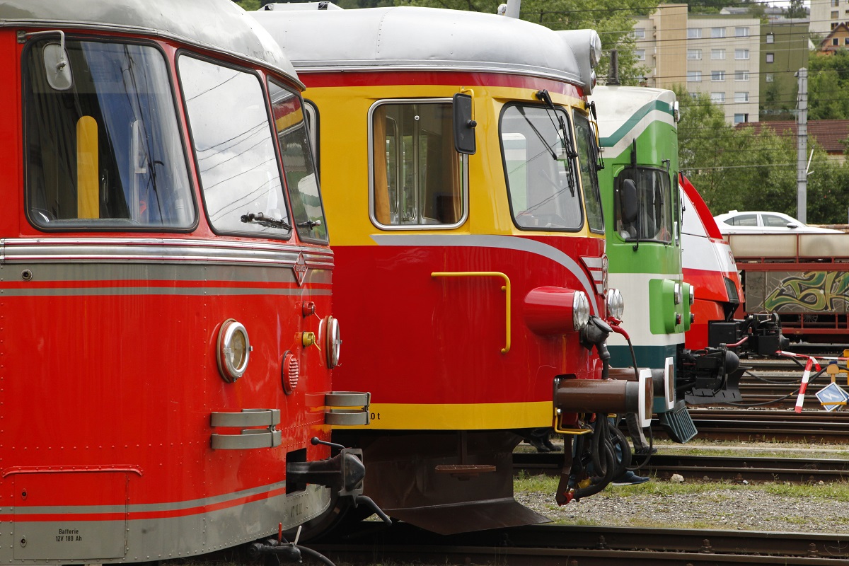 Triebwagenparade beim Internationalen Triebwagentreffen in Mürzzuschlag am 12.06.2016.