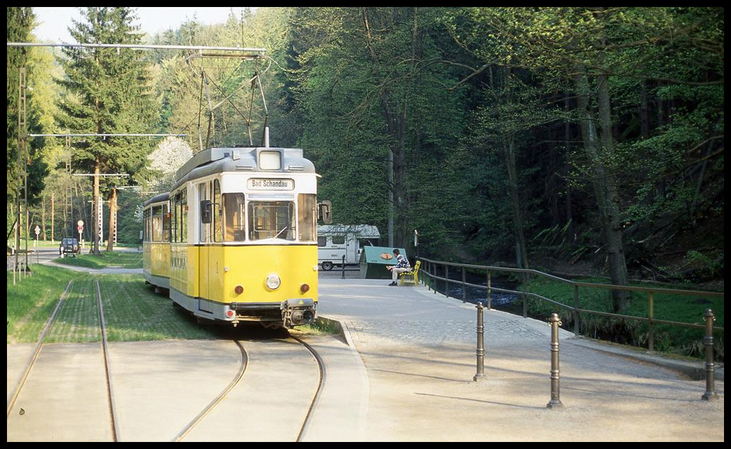 TW 1 im Endhaltepunkt Lichtenhainer Wasserfall am 4.5.1995.
