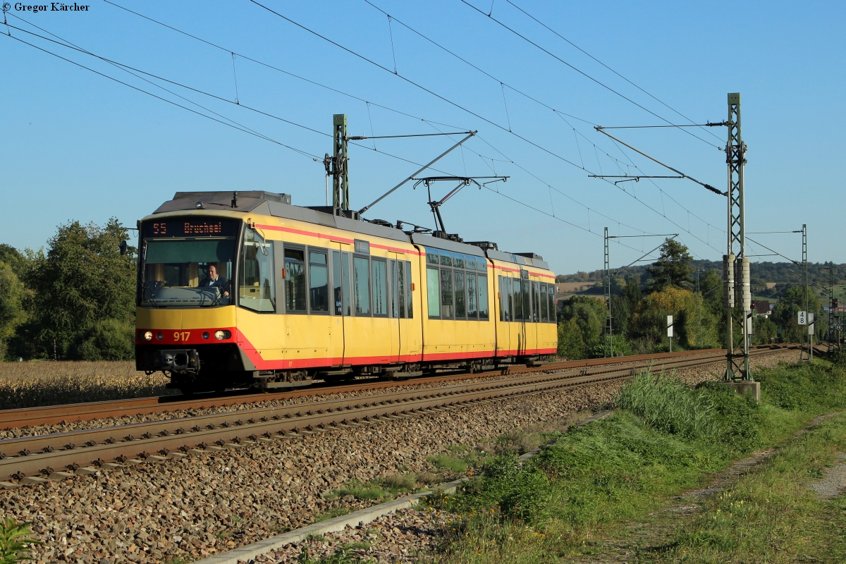 TW 917 als S9 nach Bruchsal bei Heidelsheim, 02.10.2015.