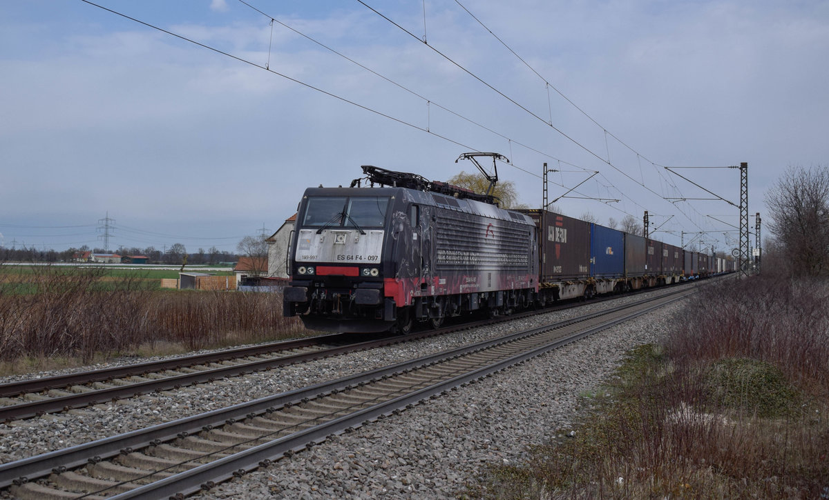 TXL/MRCE 189 997  Wir bringen die Kraft von 8.500 Pferdestärken auf die Schiene  am 30.03.2018 mit DGS 40231, Venlo - Melzo in Buggingen.