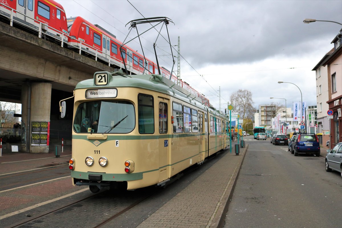 VGF Düwag O Wagen 111 am 16.03.19 bei einer Sonderfahrt in Frankfurt West