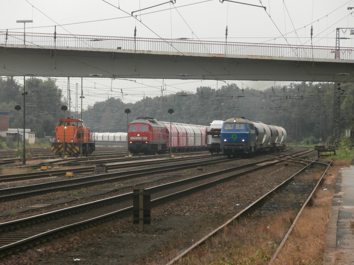 Viel Verkehr herrschte am 25.7.14 in Duisburg Entenfang. Hier stehen eine 271er von Northrail, die 232 131-3 mit einem Kohlezug und die Lok Nr. 9 von NIAG mit einem Kesselzug.

Duisburg Entenfang 25.07.2014