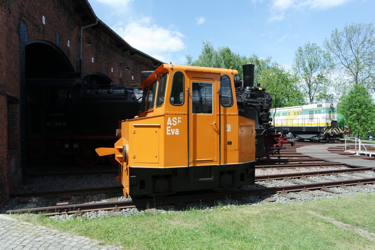Vom 14.05.-17.05.2015 fanden im Eisenbahnmuseum Schwarzenberg die 23. Eisenbahntage statt.ASF  Eva  stand vor dem Lokschuppen.17.05.2015.