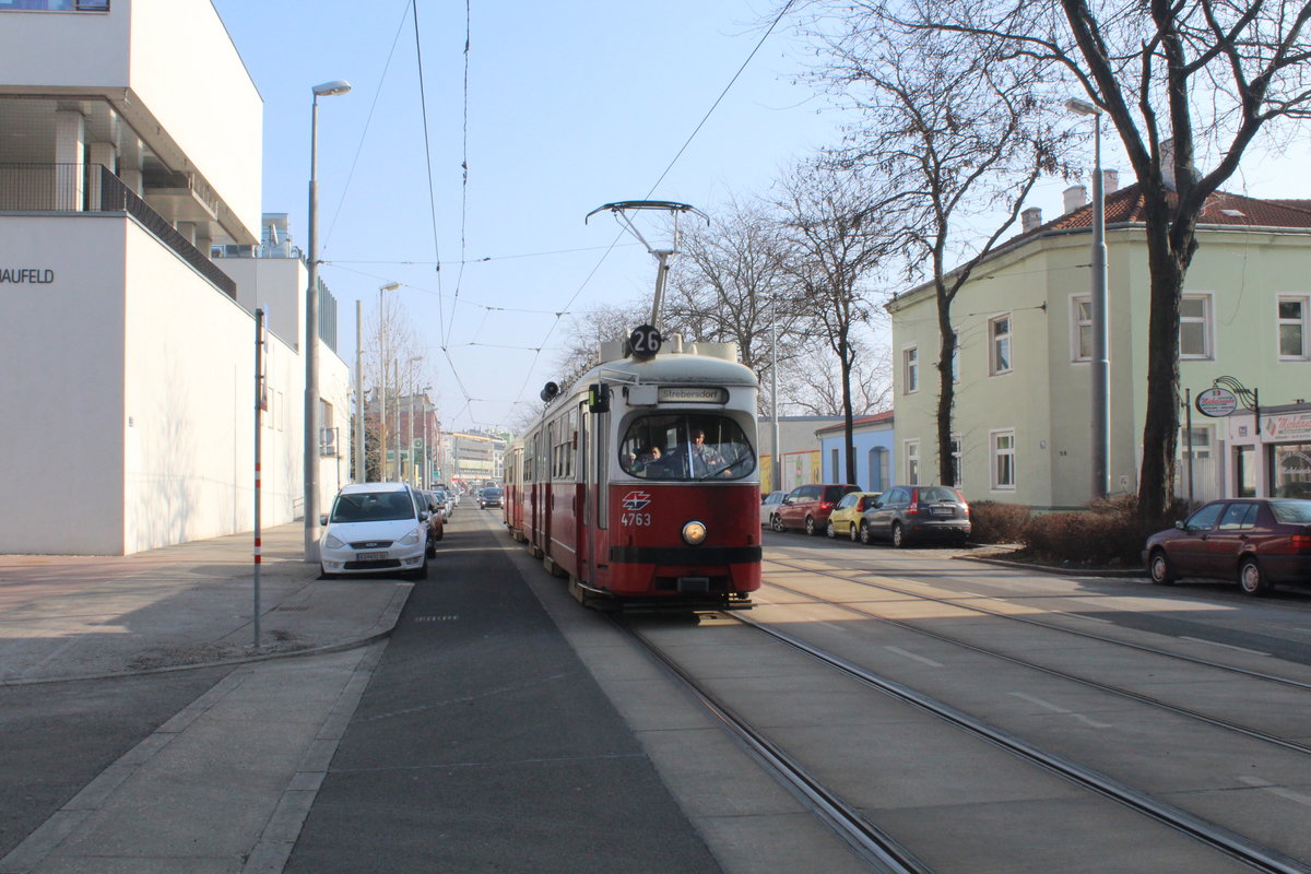 Wien Wiener Linien SL 26 (E1 4763) XXI, Floridsdorf, Donaufelder Straße am 13. Februar 2017.