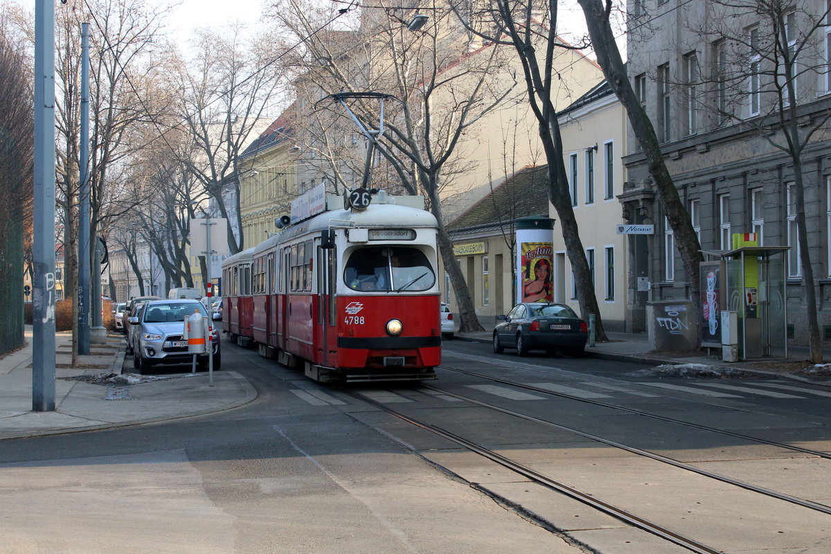 Wien Wiener Linien SL 26 (E1 4788) XXI, Floridsdorf, Schloßhofer Straße am 16. Februar 2017.