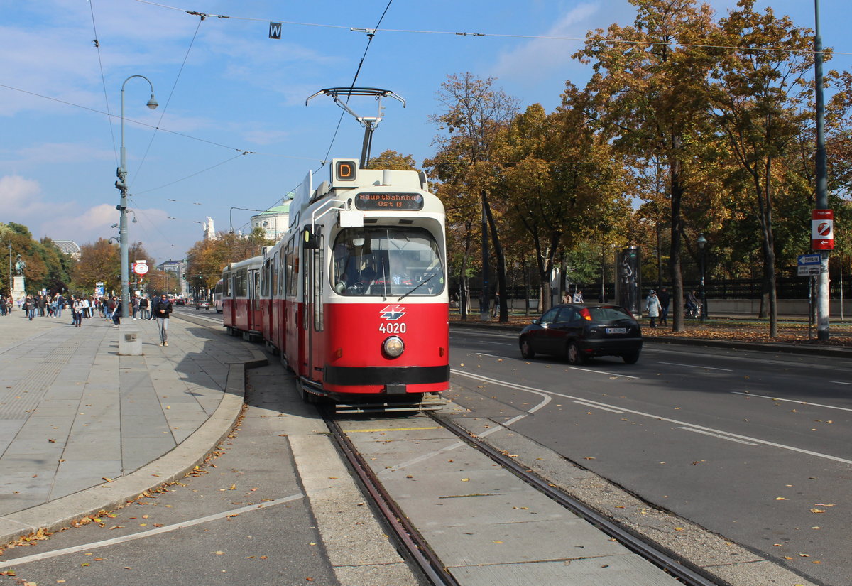 Wien Wiener Linien SL D (E2 4020) I, Innere Stadt, Dr.-Karl-Renner-Ring / Parlament am 22. Oktober 2016.