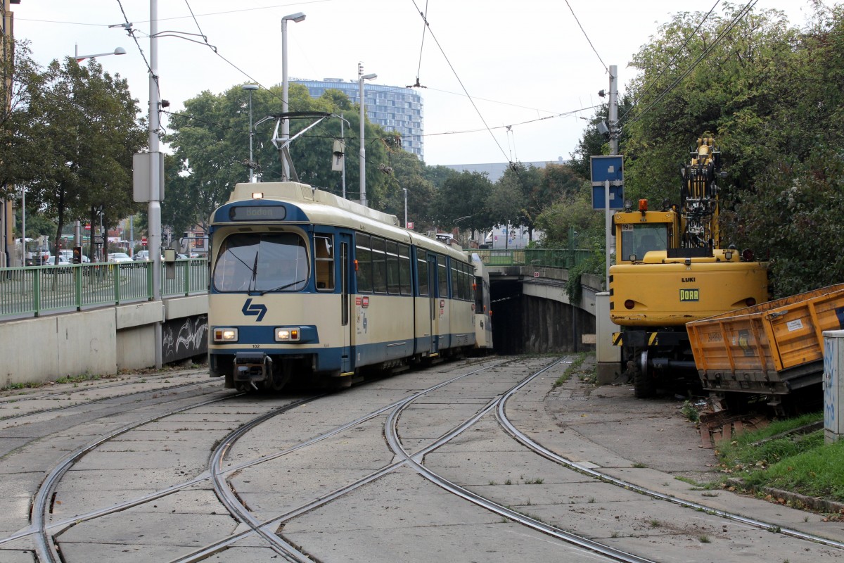Wien Wiener Lokalbahnen GTw 102 Margaretengürtel (Tunnelrampe) am 12. Oktober 2015. 
