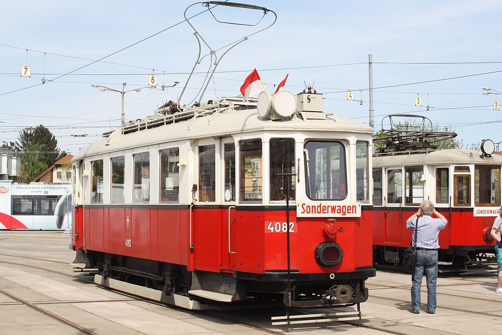 WStW-VB M 4082 am 25.April 2015 bei Wiener Tramwaytag in Hauptwerkstätte der Wiener Linien.