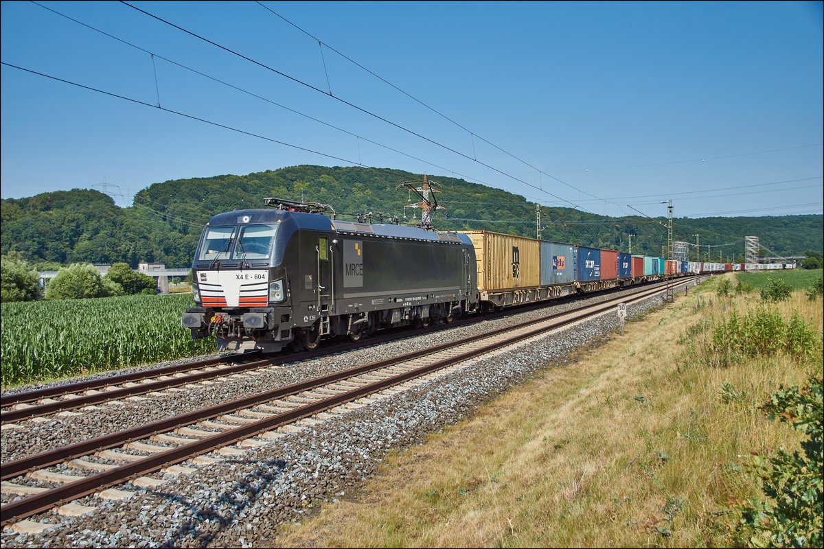 X4E-604 (193 604) von MRCE ist mit einen Containerzug bei Harrbach am 05.07.2017 unterwegs.