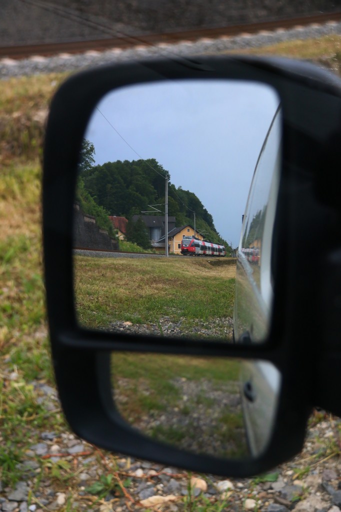 Zuguter letzt rollte mir eine  Ente  durch den Rückspiegel meines Autos. 25.07.2015 kurz vor Ehrenhausen. 