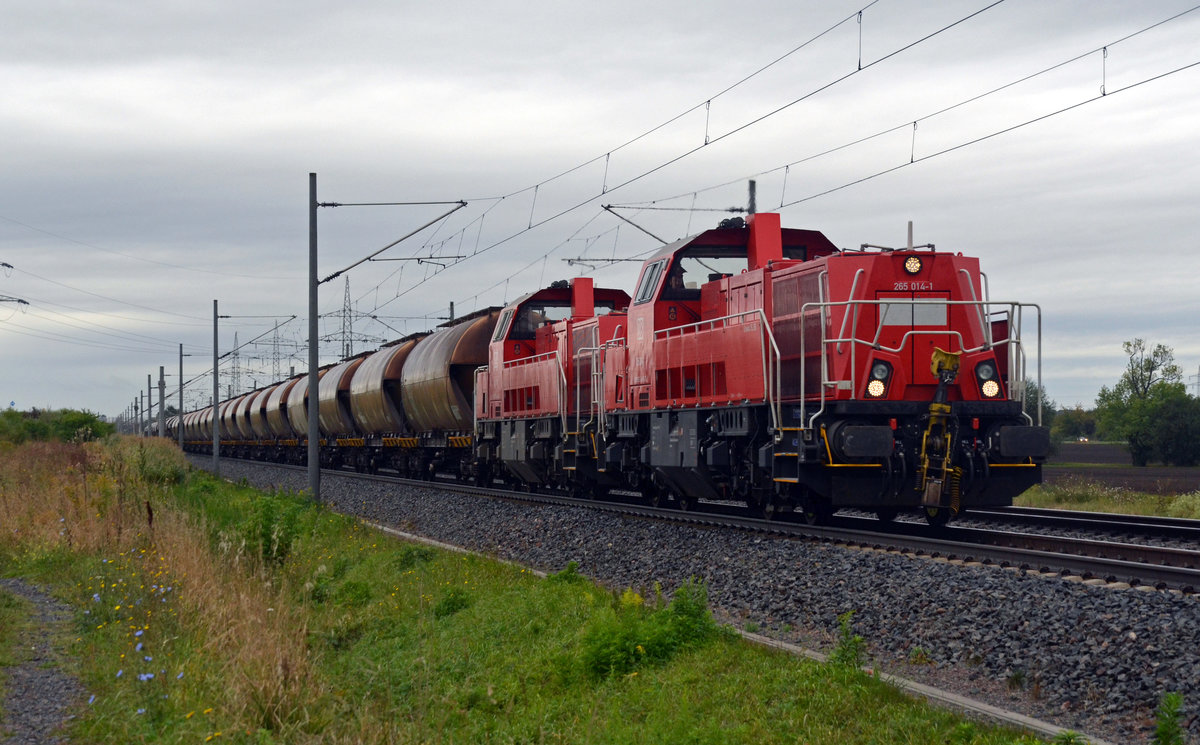 Zusammen mit ihrer Schwester 265 019 bespannte 265 014 am 30.09.16 einen Silozug. Hier durchfahren beide Braschwitz Richtung Magdeburg.