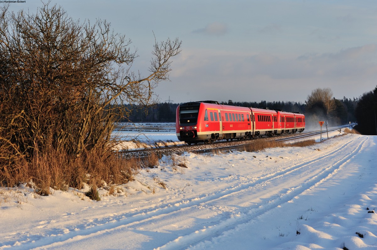 Zwei 612er als RE 3694 von Regensburg nach Hof bei Oberteich, 05.01.2015