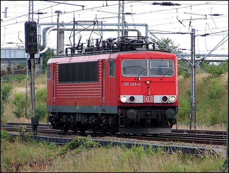 155 245-4 soll leere Gipswagen aus dem Hbf Stralsund abholen. (am 03.08.06) 
