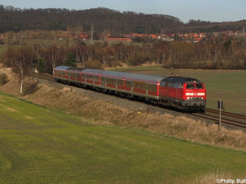 218 474-5 zieht am 10.2.08 einen RE durch Goslar-Bageige in Richtung Bad Harzburg
