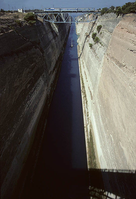 Corinth Canal. A diesel multiple unit train-AA in 1998 just