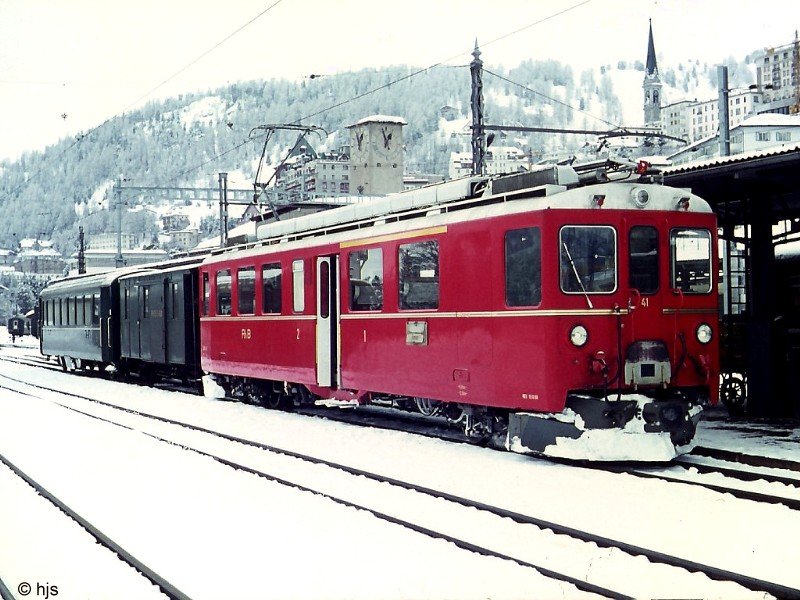 ABe 4/4 41 mit Regionalzug St. Moritz - Tirano in St. Moritz (16. Mrz 1971)