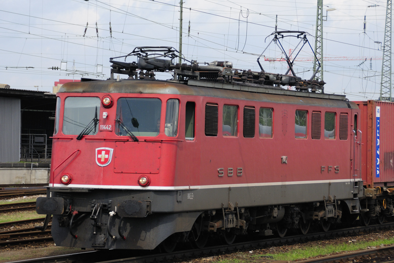 Eine Sch�nheit im Lokportrait: Ae 6/6 11442, des seitlichen Wappens