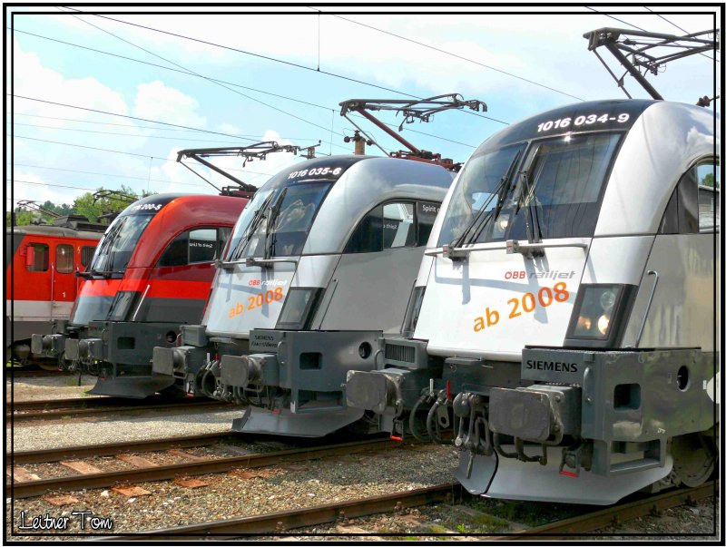 Alle 3 Railjet (1116.200,1016.034,1016.035) prsentieren sich in Mrzzuschlag anlsslich des Dampflokfest 2007.
10.06.2007