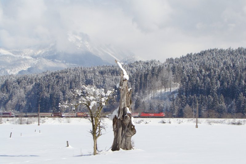 DB Railion 182 002-6,mit G�terzug bei Kirchbichl.19.02.2009 