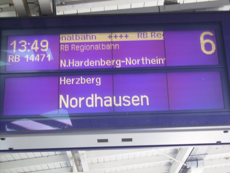 Bahnhofsanzeige RB 14471 nach Nordhausen (Gttingen,31.03.07)