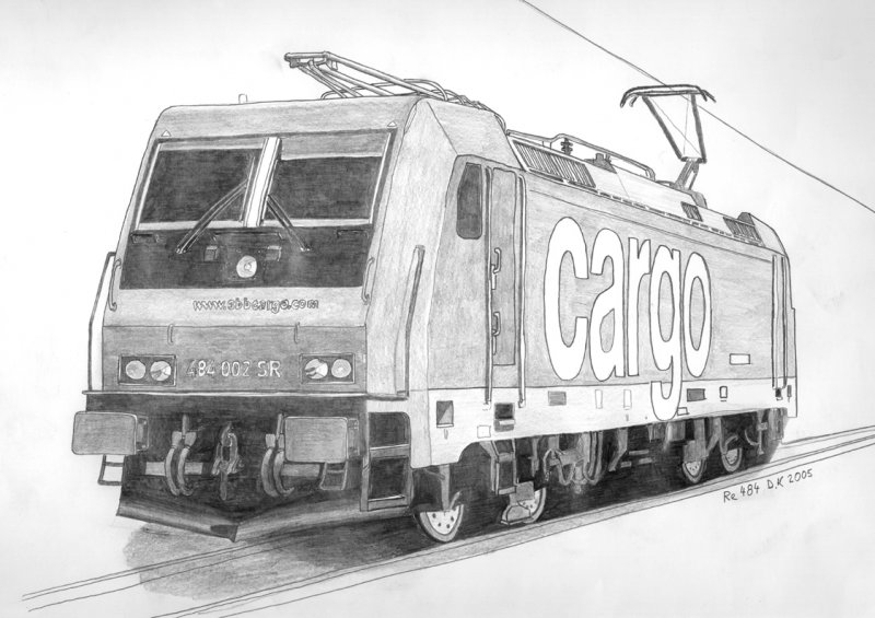 SBB Cargo - Lok 484 002 Bleistiftzeichnung 