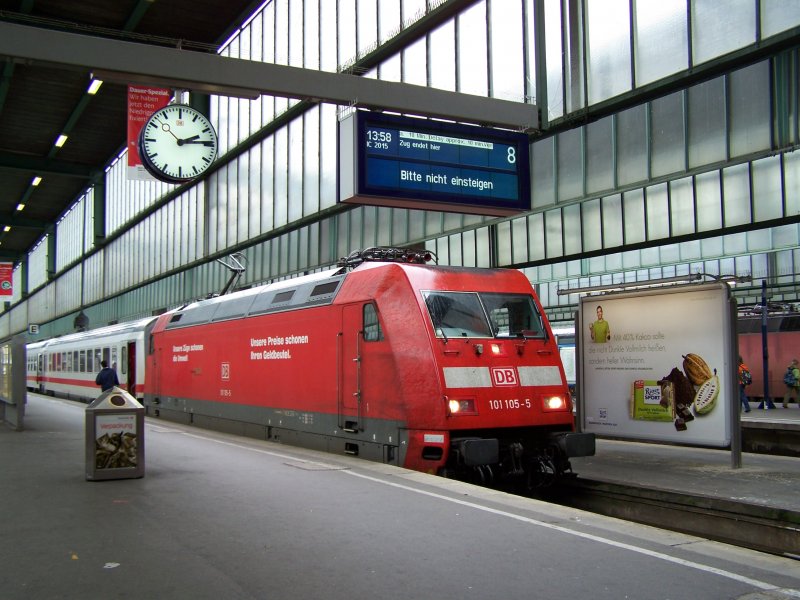 Br.101 105-5 IC2015 with the station in Stuttgart. This train