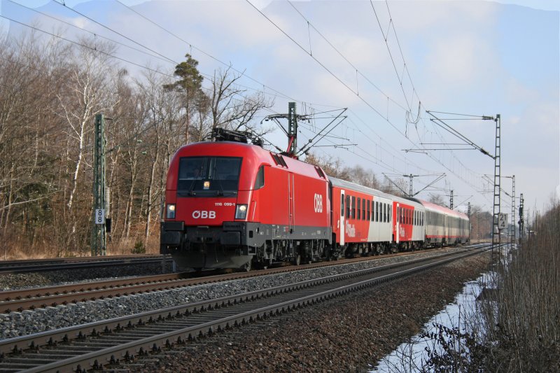 1116 099 mit unbekannten Zug am 31.01.2009 in Haar (bei